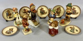 COLLECTION OF SIX HUMMEL FIGURES, including Skier, Happiness, Sensitive, Hunter and Goose Girl
