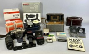 CAMERAS & ACCESSORIES, a Canon EOS50SLR camera with various lenses and other accessories, some