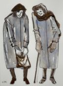 ‡ KAREL LEK acrylic on paper - two ladies chatting, entitled verso "Conversation", dated 2011,