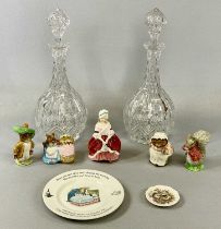 MIXED GLASSWARE/PORCELAIN COLLECTION, comprising pair of tall decanters with stoppers, 35cms (