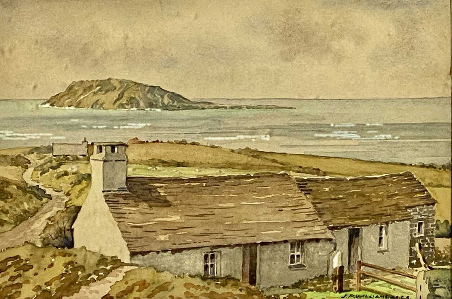 ‡ J. P. WILLIAMS F.R.S.A 20th century watercolour - entitled "Enlli" (Bardsey), signed lower right