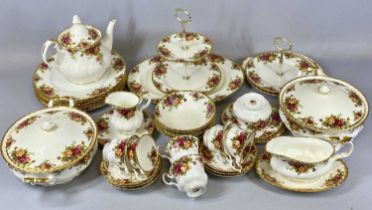 ROYAL ALBERT OLD COUNTRY ROSES DINNER & TEA SERVICE FOR SIX PERSONS, including circular lidded two