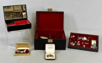 VINTAGE JEWELLERY BOXES & CONTENTS, to include ladies marcasite cocktail watch, 9ct gold and