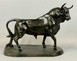 PAINTED CAST BRASS FIGURE OF A BULL, 28 (h) x 40cms (l) Provenance: private collection Gwynedd