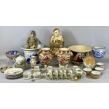 MIXED GROUP OF ORIENTAL CERAMICS, including a Satsuma Earthenware Hotei Buddha, 35cms (h), Satsuma