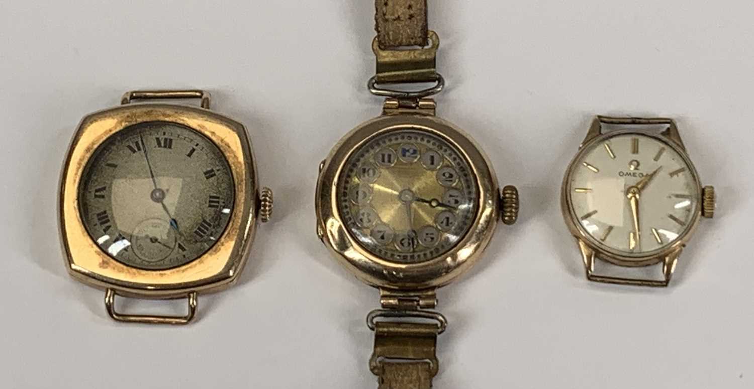 THREE 9CT GOLD CASED LADIES WRISTWATCHES, Omega, circular dial, baton markers, 17 jewel movement,