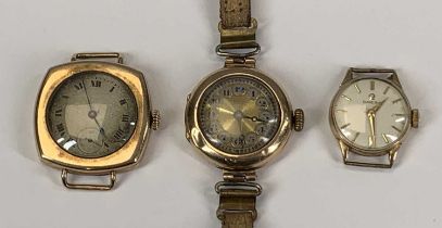 THREE 9CT GOLD CASED LADIES WRISTWATCHES, Omega, circular dial, baton markers, 17 jewel movement,