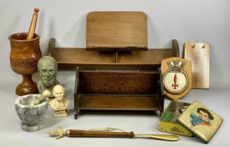 GROUP OF MIXED COLLECTABLES including an oak double sided bookstand, 38cms (w), a contemporary