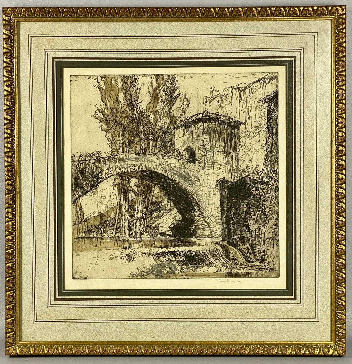 ‡ FRANK BRANGWYN RA RWS RBA copper plate etching - "Bridge at Subacio - 1924", signed in pencil, - Image 2 of 4