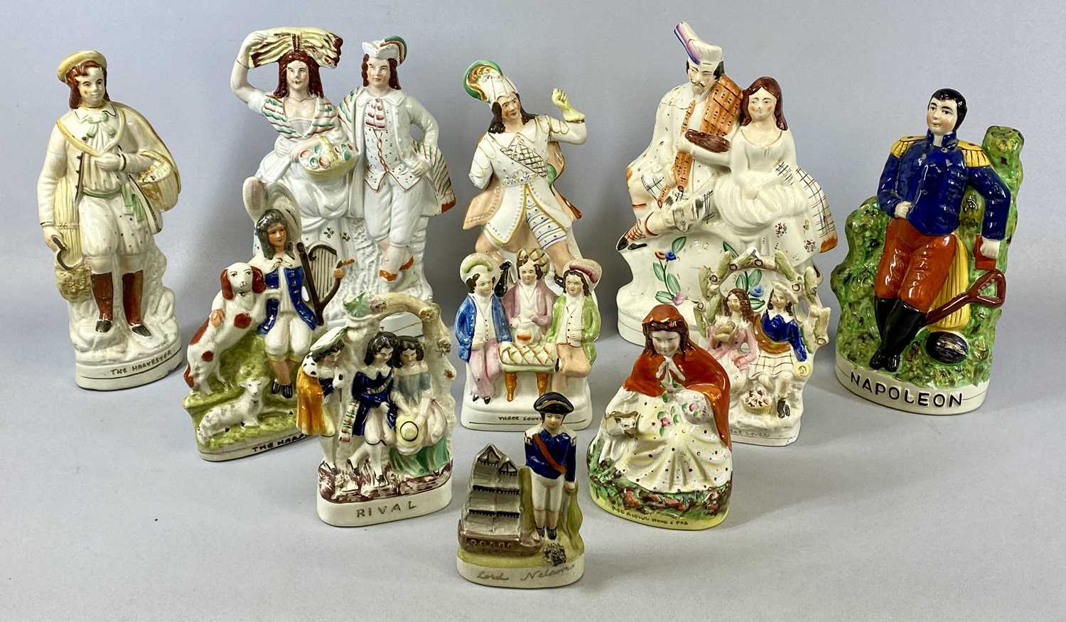STAFFORDSHIRE POTTERY FIGURINES, to include spill holders, flatback figurines, courting couples, - Image 3 of 4