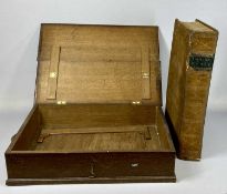 19TH CENTURY OAK BIBLE BOX, with gilded side carrying handles and hinged cover, containing an 1809