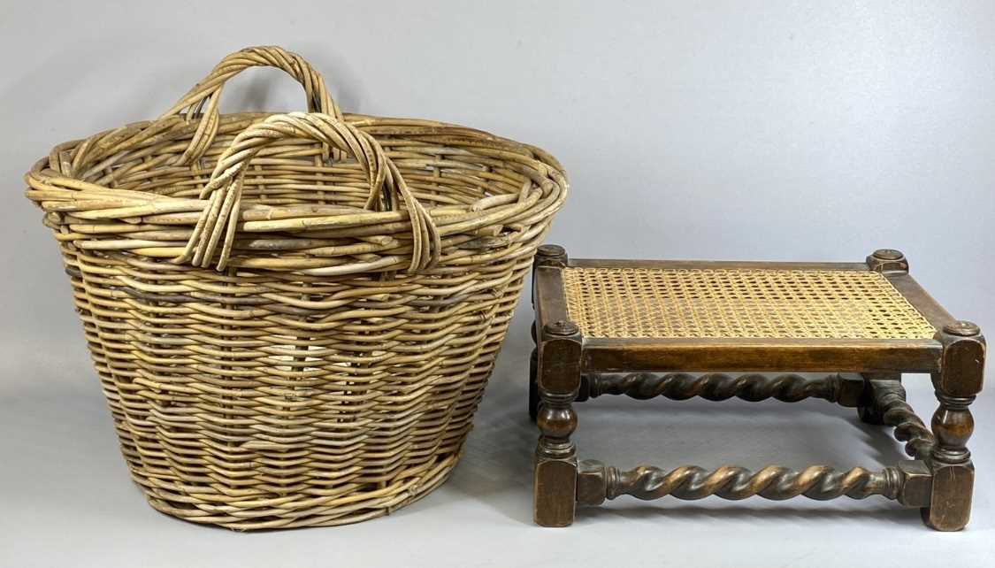 SUNDRY INTERIOR FURNISHINGS comprising stained pine trunk with lift up lid, 76cms (w), wicker two- - Image 4 of 4