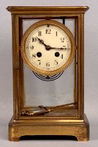 JAPY FRERES 19TH CENTURY GILDED BRASS CASED MANTEL CLOCK, with mercury pendulum, circular dial