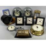 GROUP OF CLOCKS including mantel, travel, vintage desk calendar, the clocks all quartz movements, to