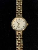 9CT CITIZEN GOLD LADIES BRACELET WRISTWATCH, circular white dial, Roman numerals, quartz movement,