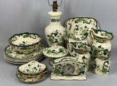 MASONS CHARTREUSE PATTERN IRONSTONE CHINA, a collection including three graduated panelled jugs,