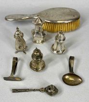 SMALL SILVER & WHITE METAL COLLECTION (7 + 1 respectively), comprising four condiment items, various