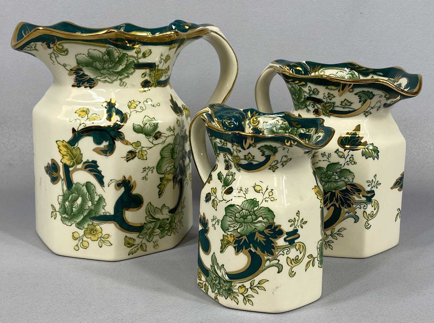 MASONS CHARTREUSE PATTERN IRONSTONE CHINA, a collection including three graduated panelled jugs, - Image 2 of 2