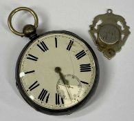 VICTORIAN SILVER CASED POCKETWATCH, white enamel dial with Roman numerals and subsidiary seconds