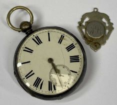 VICTORIAN SILVER CASED POCKETWATCH, white enamel dial with Roman numerals and subsidiary seconds