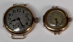 VINTAGE ROLEX & ELGIN 9CT GOLD CASED WRISTWATCHES, circular dials, Arabic numerals, the Rolex with