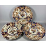 THREE JAPANESE IMARI CHARGERS, late 19th/early 20th century, a pair and one similar, with lobed