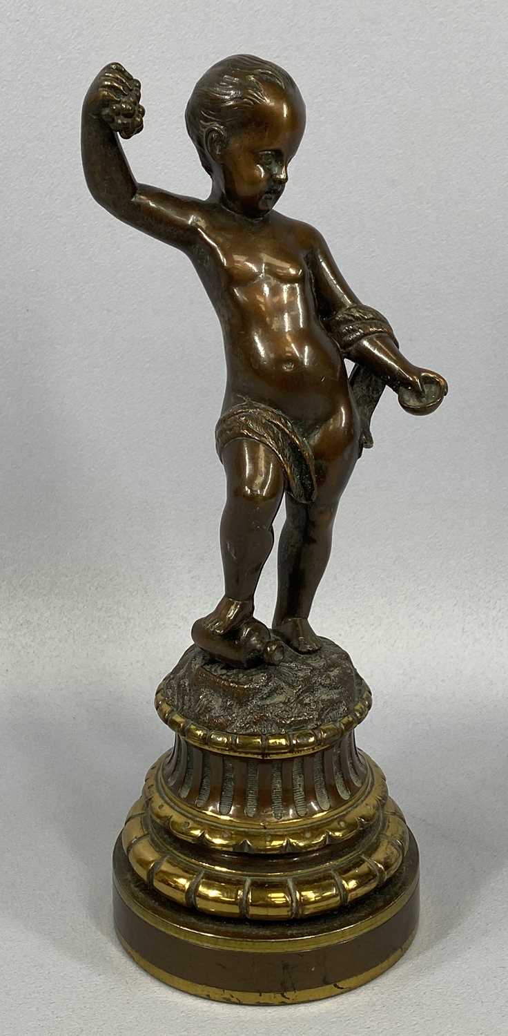 BRONZED FIGURINE OF A CHILD HOLDING GRAPES, 20th century, unsigned, gilt highlighted stepped - Image 4 of 4
