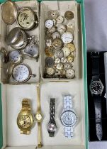 BRITISH & CONTINENTAL SILVER CASED POCKET WATCHES, MORDERN WRISTWATCHES & A QUANTITY OF WATCH