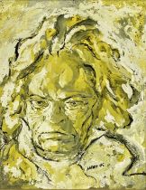 ‡ WALTER HURZ (British 1909-1965) oil and gouache - head and shoulder portrait of Beethoven,