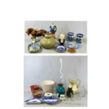 MIXED POTTERY PORCELAIN & GLASSWARE, within two boxes to include pottery shire horse, early blue and