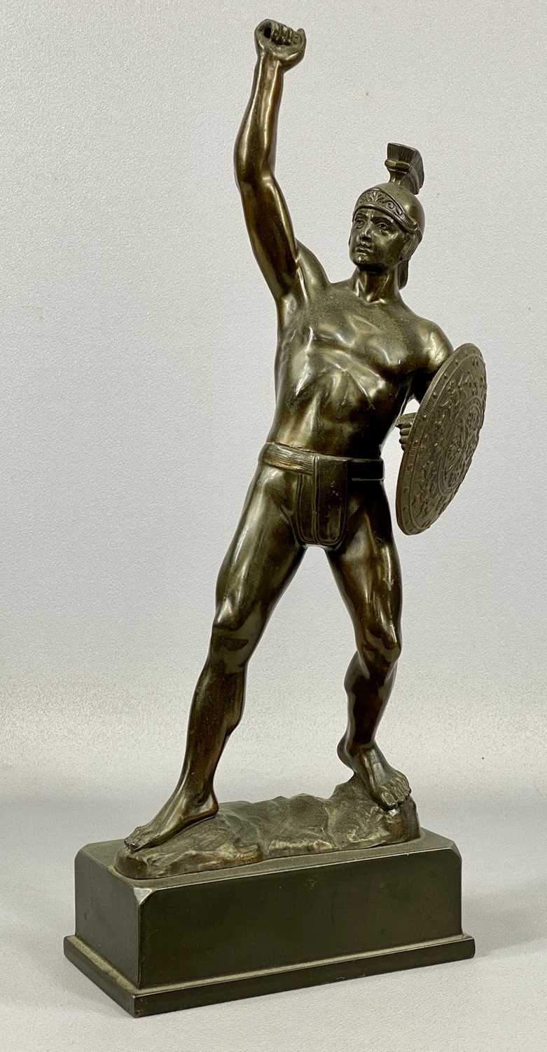 A PAIR OF SPELTER FIGURES Roman archer and Roman soldier holding shield, 42cms (h) Provenance: - Image 2 of 5