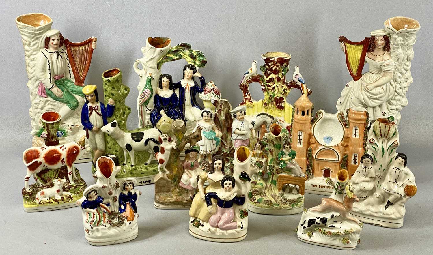 STAFFORDSHIRE POTTERY FIGURINES, to include spill holders, flatback figurines, courting couples, - Image 4 of 4