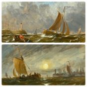 ‡ UNKNOWN (19th century) gouache, a pair - coastal scenes with boats, indistinctly monogrammed and