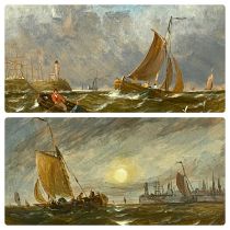 ‡ UNKNOWN (19th century) gouache, a pair - coastal scenes with boats, indistinctly monogrammed and