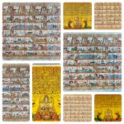 COLLECTION OF EIGHT KAMASAN HAND PAINTED CLOTH PANELS, mainly calendars, 84 x 96cms the largest