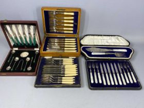 HALLMARKED SILVER & EPNS CASED CUTLERY COLLECTION, comprising silver and mother of pearl fish