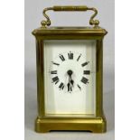 FRENCH GILDED BRASS CASED CARRIAGE CLOCK in leather travel case, 14cms (h) Provenance: private