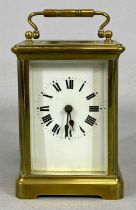 FRENCH GILDED BRASS CASED CARRIAGE CLOCK in leather travel case, 14cms (h) Provenance: private