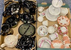 VICTORIAN JACKFIELD TYPE TEAPOTS & MIXED OTHER TEAWARE, within two boxes  Provenance: private