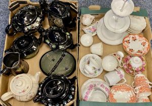 VICTORIAN JACKFIELD TYPE TEAPOTS & MIXED OTHER TEAWARE, within two boxes  Provenance: private