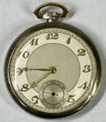 ART DECO STYLE SLIM CASED 18CT GOLD PRESENTATION POCKET WATCH, two tone dial, stylised Arabic
