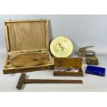 WOODEN ARTISTS CASE, OFFICE GOODS, DRAWING INSTRUMENTS ETC., the case labelled V. Casterbridge,