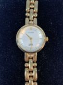 9CT LADIES CITIZEN GOLD BRACELET WRISTWATCH, engine turned dial, gilt Roman numerals to the