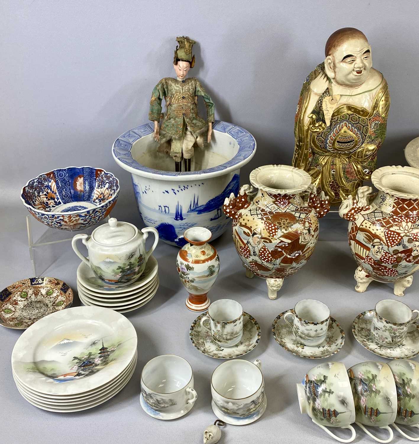 MIXED GROUP OF ORIENTAL CERAMICS, including a Satsuma Earthenware Hotei Buddha, 35cms (h), Satsuma - Image 3 of 3