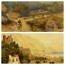 UNKNOWN 19TH CENTURY watercolour - lively Middle Eastern scene with goat herders, 24 x 43cms, and