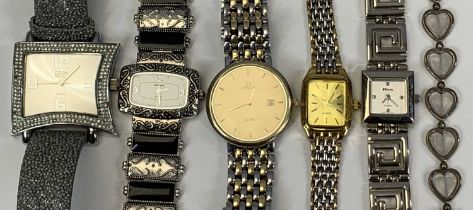 LADIES OMEGA DE VILLE & OTHER BRACELET WRISTWATCHES, bi-tone stainless steel and gold plated Omega