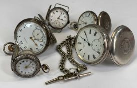 BRITISH & CONTINENTAL SILVER CASED POCKET/FOB WATCHES, F. W. Benson London key wind, open faced,