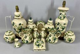 MASONS CHARTREUSE PATTERN IRONSTONE CHINA, including two table lamps, 37cms (h) the tallest,