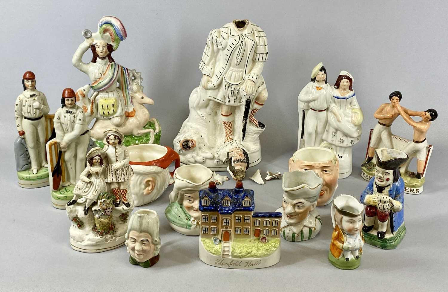 STAFFORDSHIRE POTTERY FIGURINES, to include spill holders, flatback figurines, courting couples, - Image 2 of 4