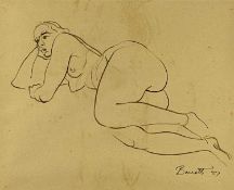 ‡ OLIVER O' CONNOR BARRETT crayon sketch - reclining nude female, signed and dated lower right, 35 x
